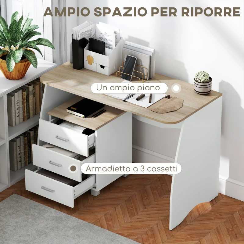 HOMCOM Scrivania con Cassettiera Moderna in Legno, Scrivania PC per Camera e Ufficio, 110x55x75cm