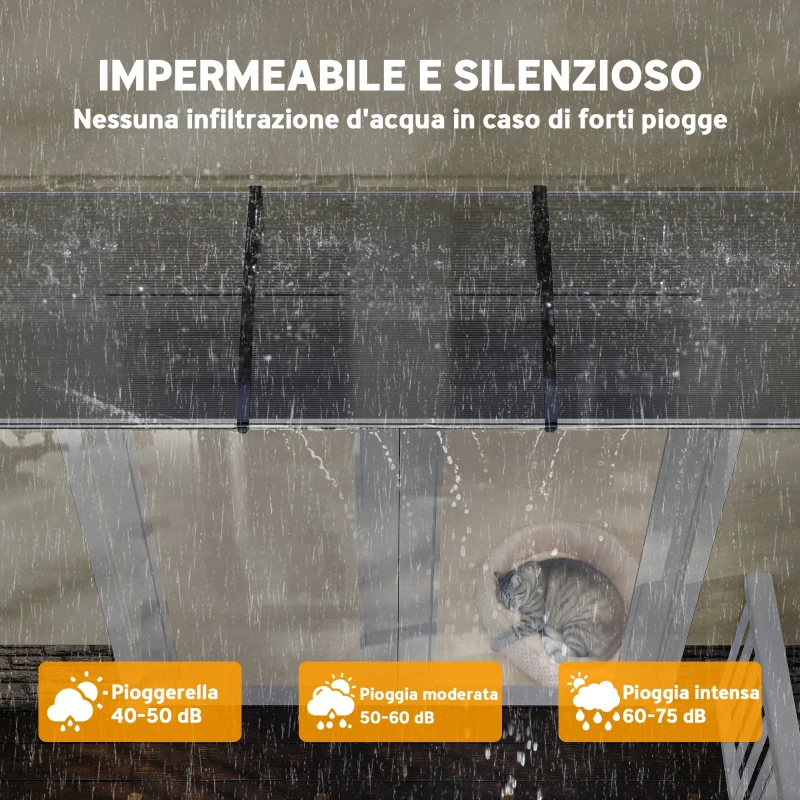 Outsunny Tettoia per Esterni Curva con Viti e Bulloni Inclusi, in Policarbonato, PP e Alluminio, 122x89x24 cm