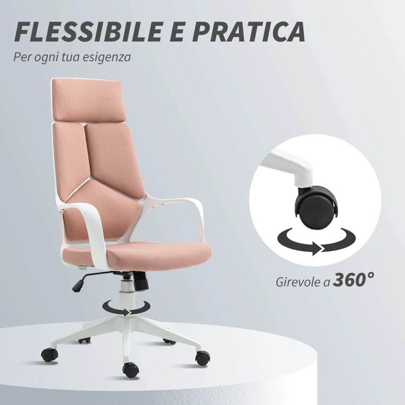 HOMCOM Sedia da Ufficio in Tessuto con Dondolo, Altezza Regolabile e Seduta Girevole, 63x63x117-127 cm, Rosa