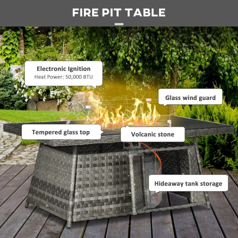 Outsunny Seven-Piece Firepit Table Rattan Sofa Set - Grey