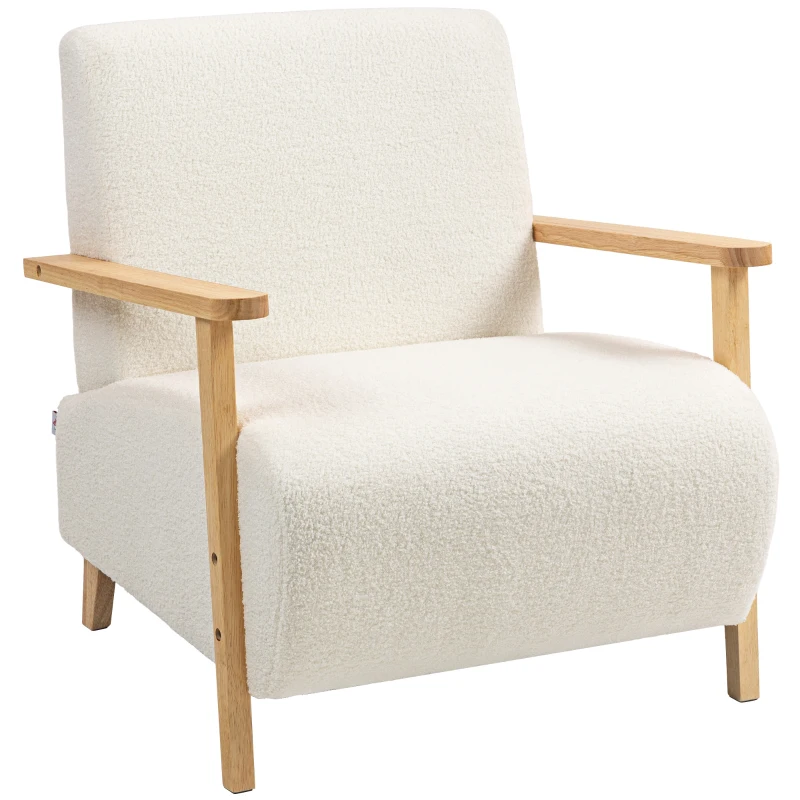 HOMCOM Lounge Chair, Looped Wool Effect Fabric, Solid Wood Frame, for Living Room, Bedroom, Cream