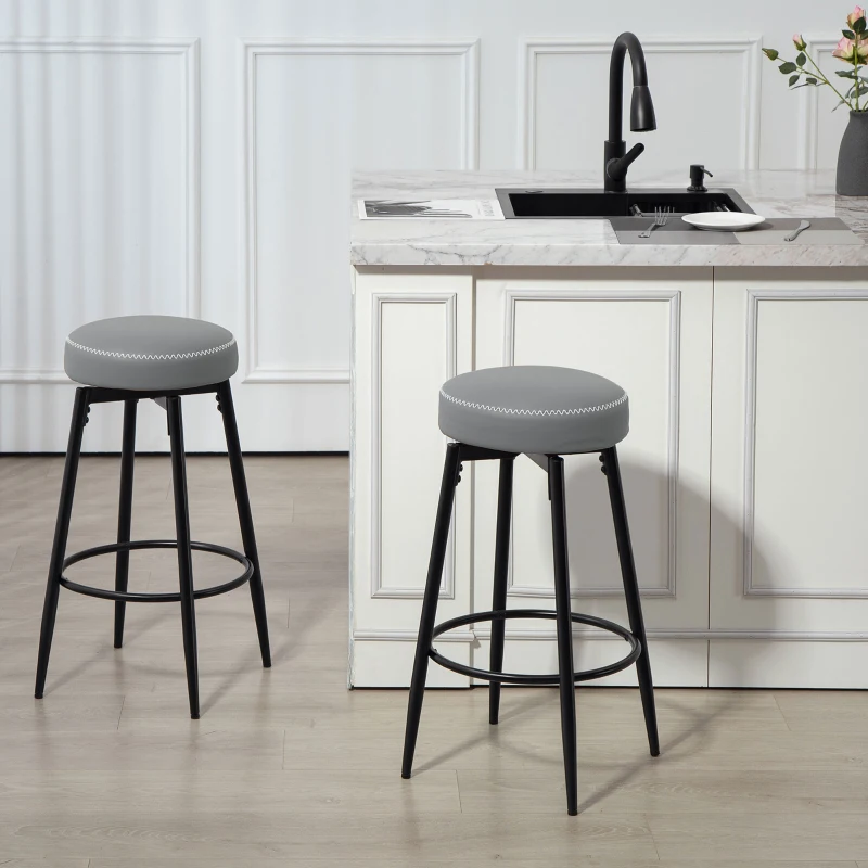 HOMCOM Set of Two Faux Leather Bar Stools - Grey/Black