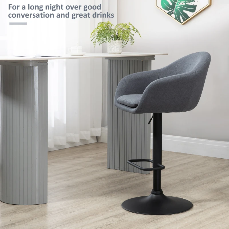 HOMCOM Bar Stool with Footrest; Adjustable Height, Linen-Like, 54 cm x 54 cm x 112 cm, Gray