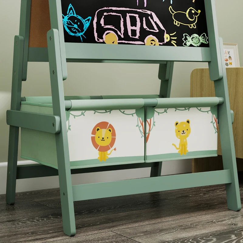 AIYAPLAY Kinder-Malereiständer 3-in-1 Malereiständer für Kinder mit doppelter Tafel und Papierrolle und Körben Grün