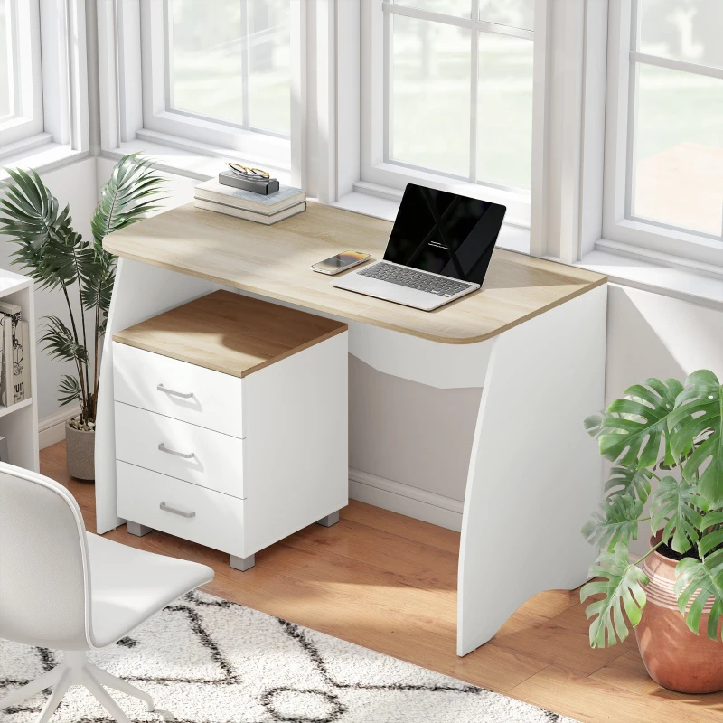 HOMCOM Scrivania con Cassettiera Moderna in Legno, Scrivania PC per Camera e Ufficio, 110x55x75cm