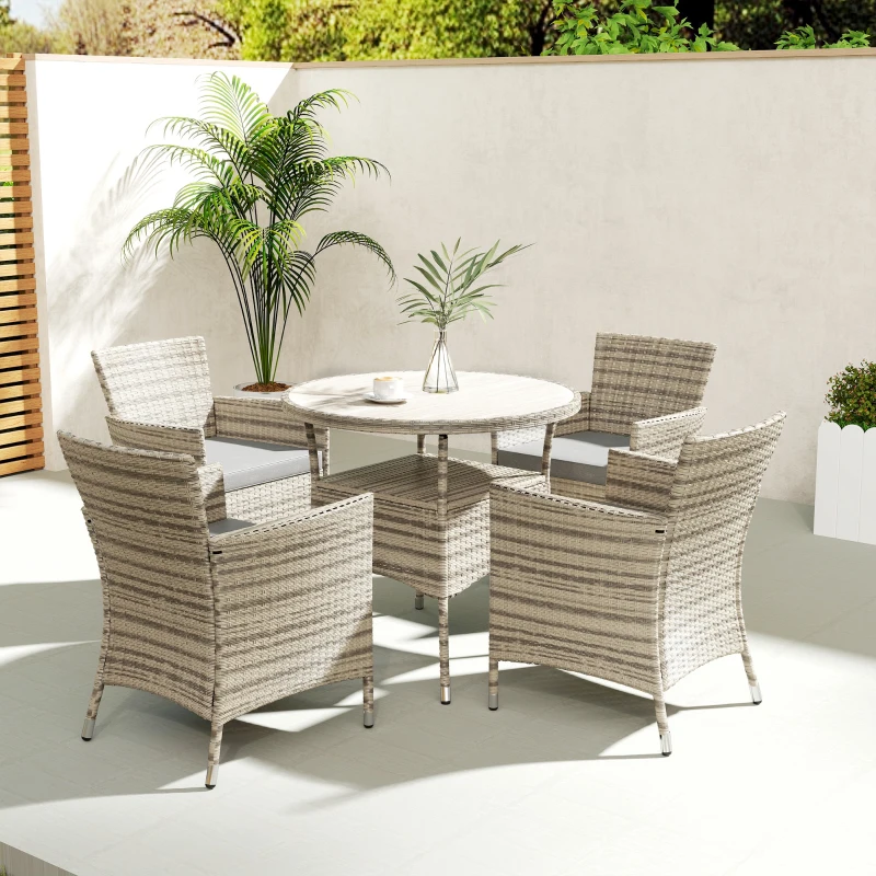 Outsunny Five-Piece Rattan Garden Set, with Two-Tier Table - Grey