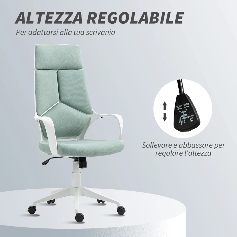 HOMCOM Sedia da Ufficio in Tessuto con Dondolo, Altezza Regolabile e Seduta Girevole, 63x63x117-127 cm, Verde