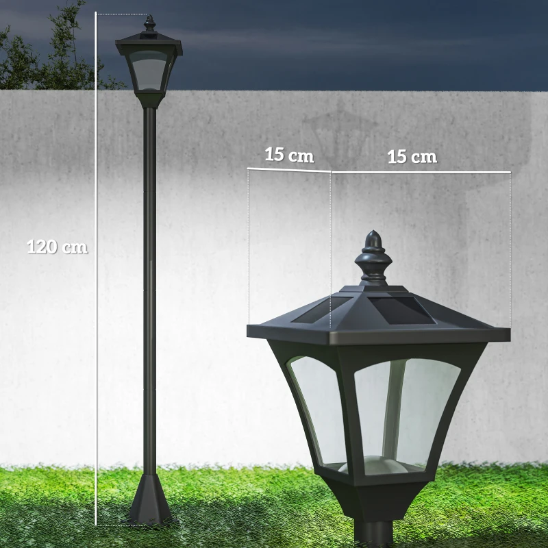 Outsunny Farola Solar Exterior Luz Solar Exterior Jardín Lámpara de Pie con Apagado Automático IP44 para Exteriores Patio Terraza 15x15x120 cm Negro