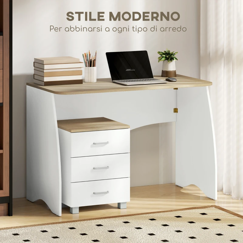 HOMCOM Scrivania con Cassettiera Moderna in Legno, Scrivania PC per Camera e Ufficio, 110x55x75cm