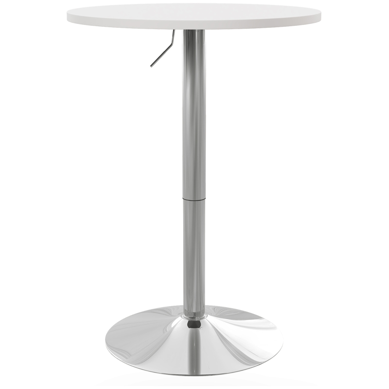 HOMCOM Runder Bartisch Hoher Küchentisch Höhenverstellbar 69-91 cm 360° drehbare Tischplatte Weiß und Silber