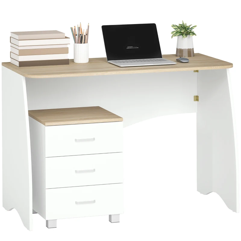 HOMCOM Scrivania con Cassettiera Moderna in Legno, Scrivania PC per Camera e Ufficio, 110x55x75cm