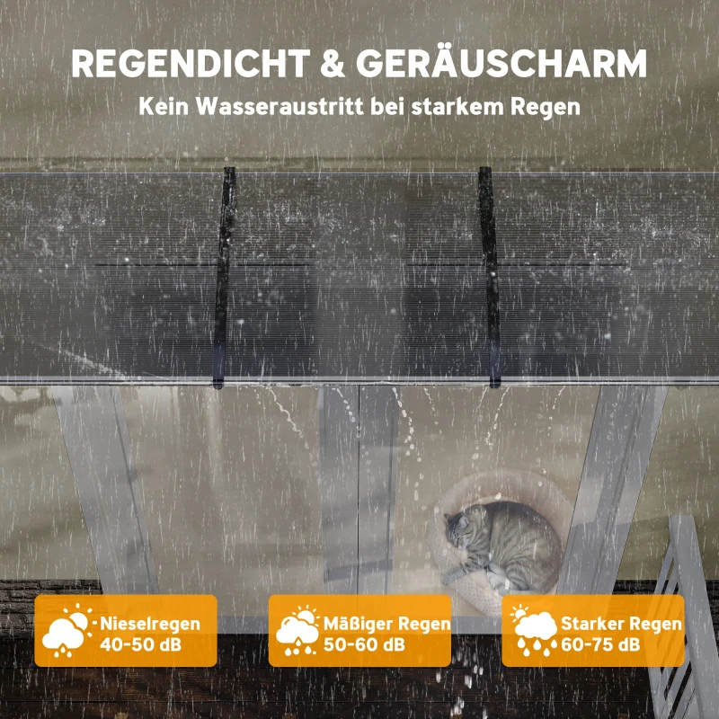 Outsunny Vordach Schutzdach, Sonnen- und Regenschutz, inkl. Wandhalterung, 295x90 cm, Weiß(m-5)