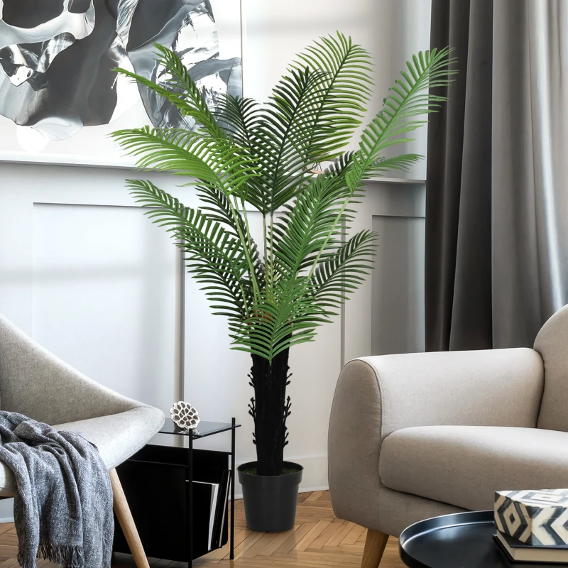 HOMCOM 175cm Artificial Areca Palm Tree with 16 PE Leaves, Decorative Artificial Plant with Plastic Pot and Flocked Soil, Fake Plant for Home Office Decor, Green