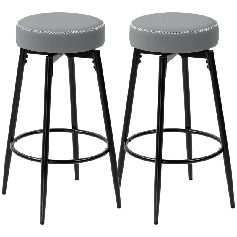 HOMCOM Set of Two Faux Leather Bar Stools - Grey/Black