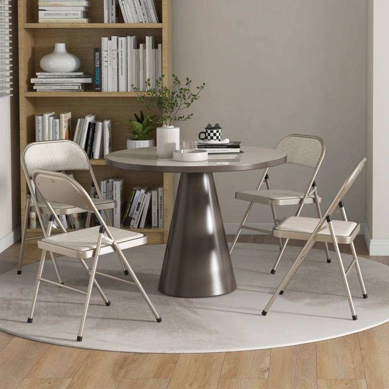 HOMCOM 4er-Set Klappstühle, Tragbare Bürostühle, Stahlbeine, Faltstuhl für Büro, Empfang, Wartezimmer, Leinenoptik Beige(m-7)