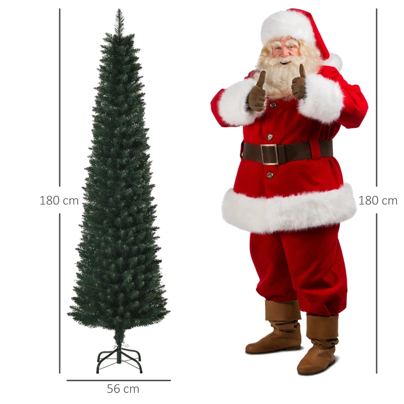 HOMCOM Árbol de Navidad Artificial Altura 180 cm con 380 Ramas Decoración Navideña para Interiores Ø56x180 cm Verde