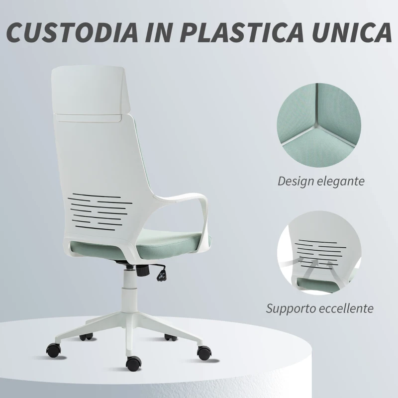 HOMCOM Sedia da Ufficio in Tessuto con Dondolo, Altezza Regolabile e Seduta Girevole, 63x63x117-127 cm, Verde
