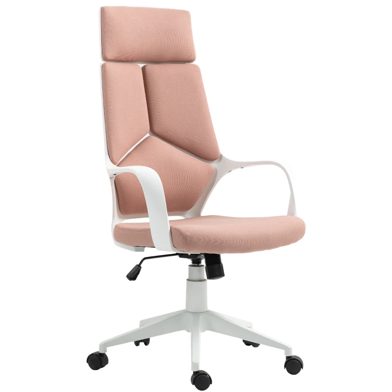 HOMCOM Chaise de Bureau en Tissu avec Balançoire, Hauteur Réglable et Assise Pivotante, 63x63x117-127 cm, Rose