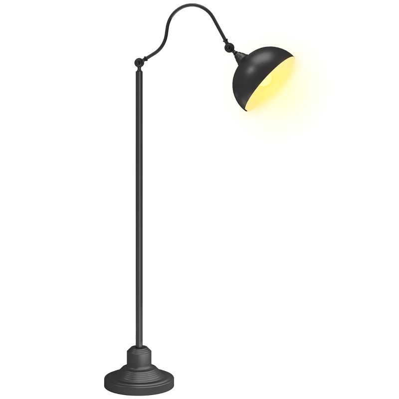 HOMCOM Lampada da terra con rotazione a 180°, lampada ad arco con paralume regolabile, interruttore al piede, 42x25,5x152cm, nero
