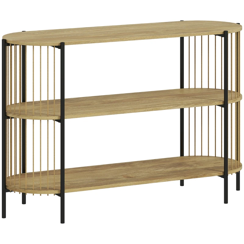 HOMCOM Mesa de Consola con Cuerda de Papel Trenzada a Mano Marco de Acero Estilo Bohemio 124x43,5x80 cm Natural