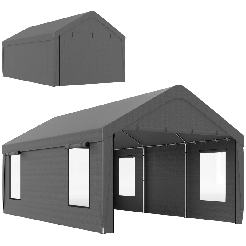 Outsunny Garaje Exterior para Coche 6x3,6 m Impermeable con Tejido PE Resistente Marco de Acero Paredes Desmontables Gris Oscuro