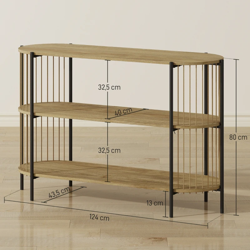 HOMCOM Konsolentisch mit handgeflochtener Papierkordel Stahlgestell Bohemian Stil 124x43,5x80 cm Natur