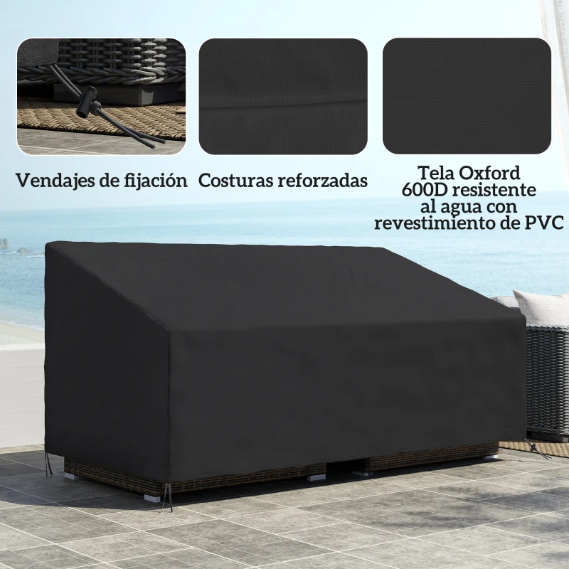 Outsunny Funda para Banco de Jardín de 3-4 Plazas Tela Oxford 600D con Recubrimiento Impermeable para Terraza 218x111x63/101 cm