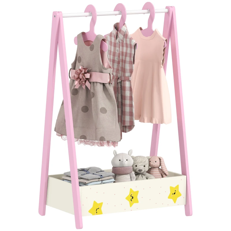 AIYAPLAY Baby Clothing Rack with Hangers, Storage Shelf for Bedroom, Star Theme, for Ages 3-6, Pink