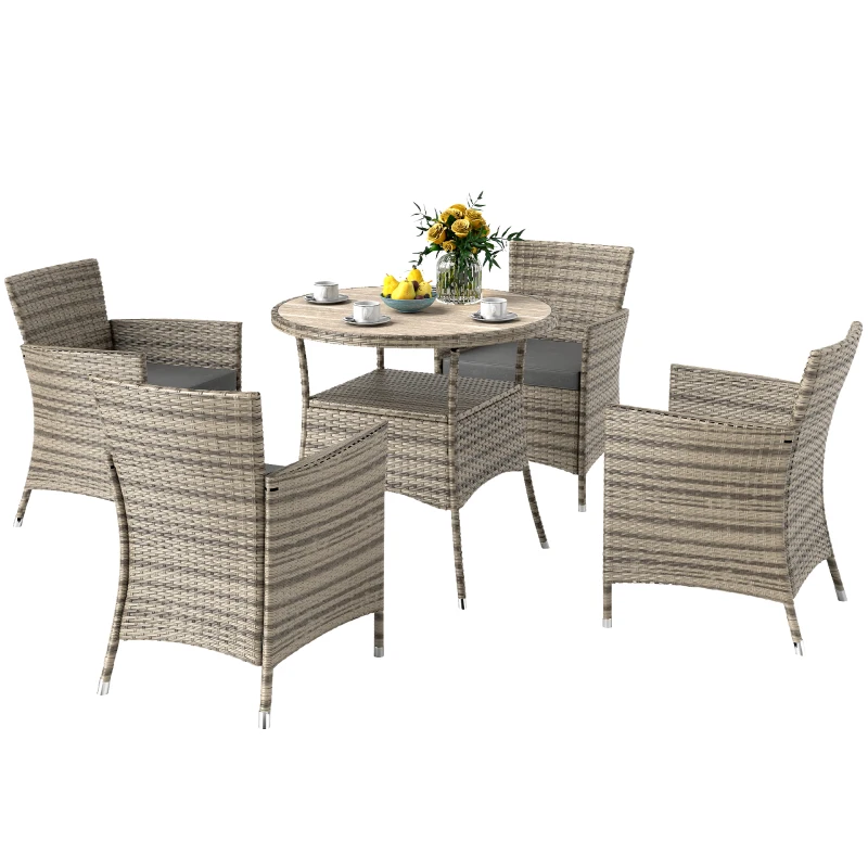 Outsunny Five-Piece Rattan Garden Set, with Two-Tier Table - Grey