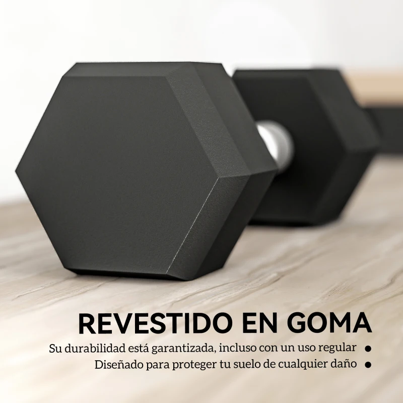 HOMCOM Juego de Mancuernas de 2x6kg con Barra de Conexión Metálica y Cabeza Hexagonal para Entrenamiento en Casa Negro y Plata
