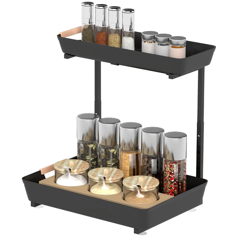 HOMCOM Étagère de Cuisine, Etagère Réglable en Hauteur avec 2 Paniers, Bar à Café 96,5 x 38 x 165 cm