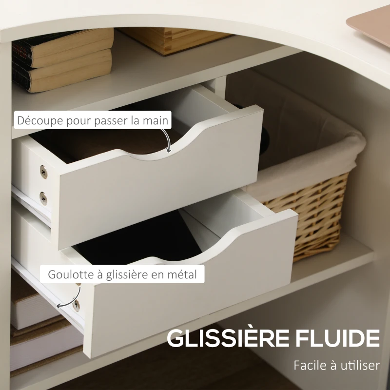 HOMCOM Bureau d'angle, bureau informatique avec 2 tiroirs et 3 compartiments ouverts, 120 x 60 x 74 cm, blanc