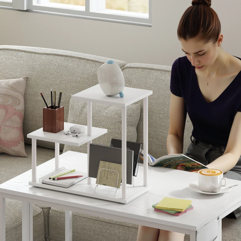 HOMCOM Estantería Librería de 3 Niveles Efecto Madera con Marco de Metal para Escritorio Oficina Cocina 40x20x34,5 cm Blanco