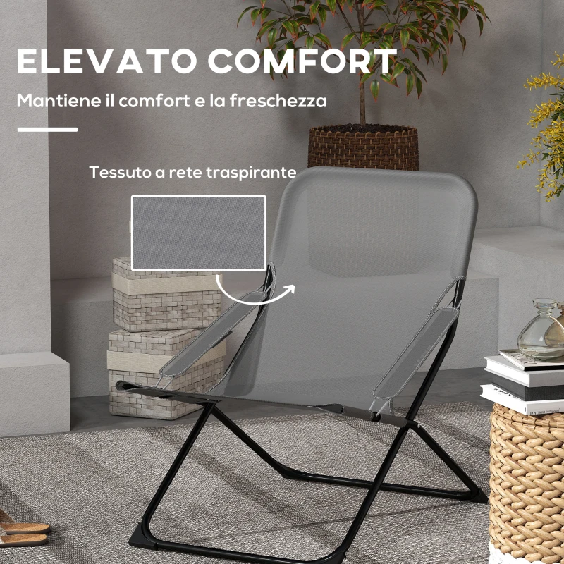 Outsunny Sedia da Giardino Pieghevole e Reclinabile su 4 Livelli, in Acciaio e Poliestere, 69x91x96 cm, Nera Grigia