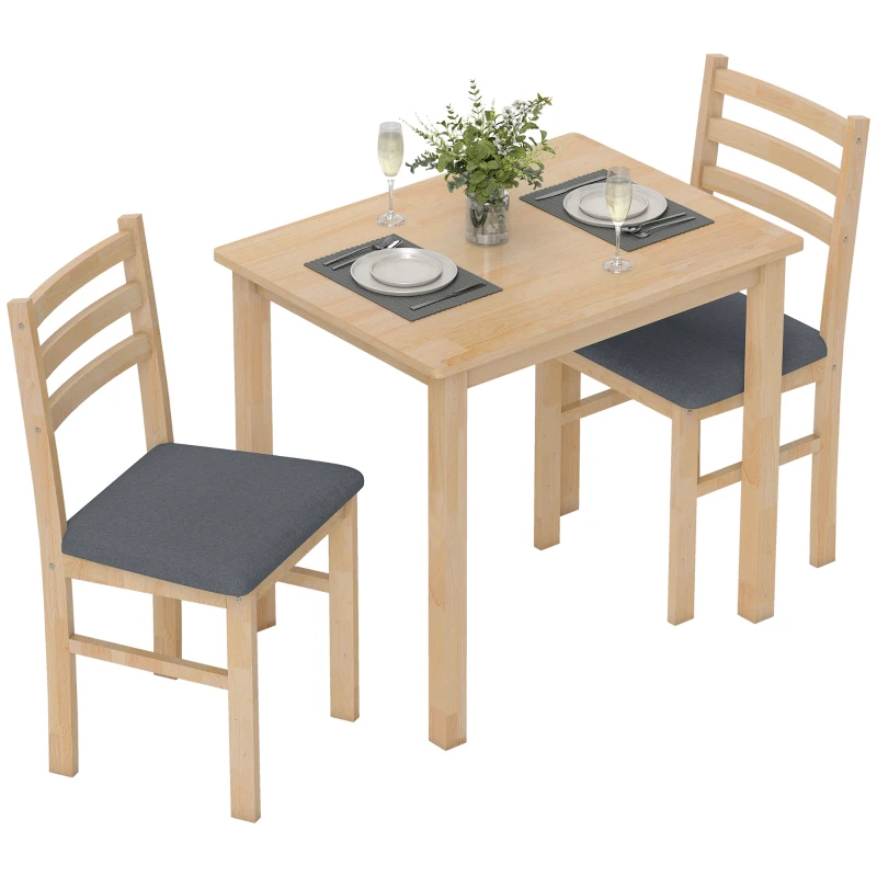 HOMCOM Set tavolo da pranzo 3 pezzi con 2 sedie, Tavolo da cucina per spazi compatti, sedie imbottite, risparmio spazio, MDF, Legno naturale