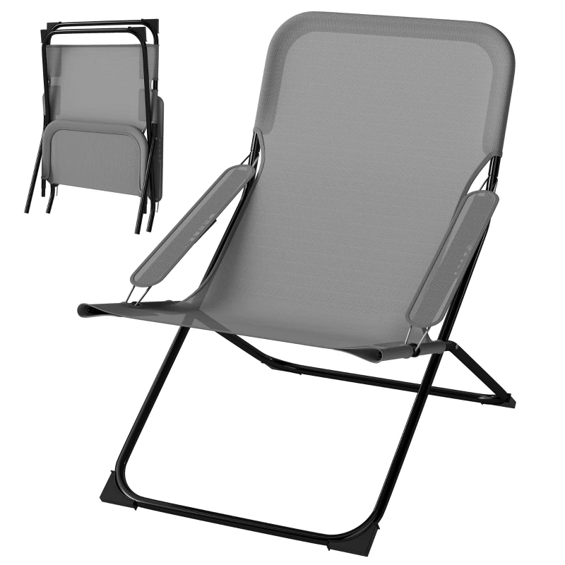 Outsunny Sedia da Giardino Pieghevole e Reclinabile su 4 Livelli, in Acciaio e Poliestere, 69x91x96 cm, Nera Grigia