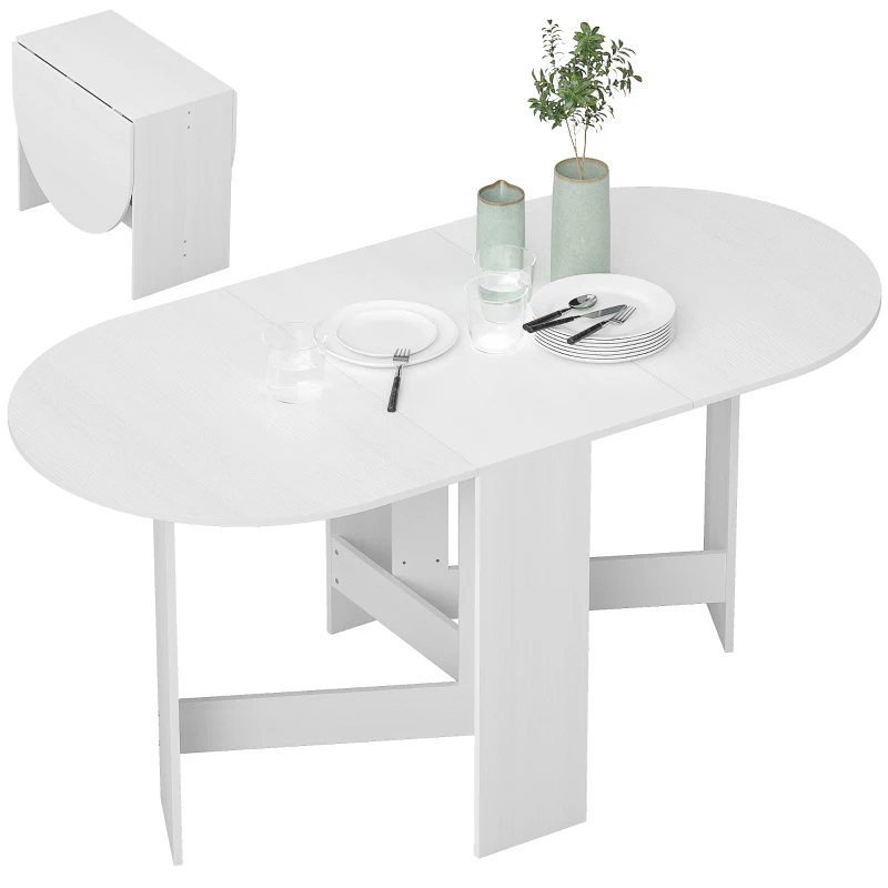 HOMCOM Tavolo Pieghevole per 6 Persone con 2 Ribalte Ovale in Legno, 163x80x75 cm, Bianco