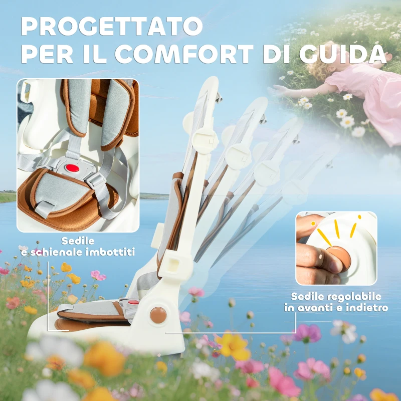 AIYAPLAY Triciclo per Bambini 5 in 1 con Maniglione di Spinta e Copertura Rimovibile, 96.5x49x101 cm, Bianco Crema