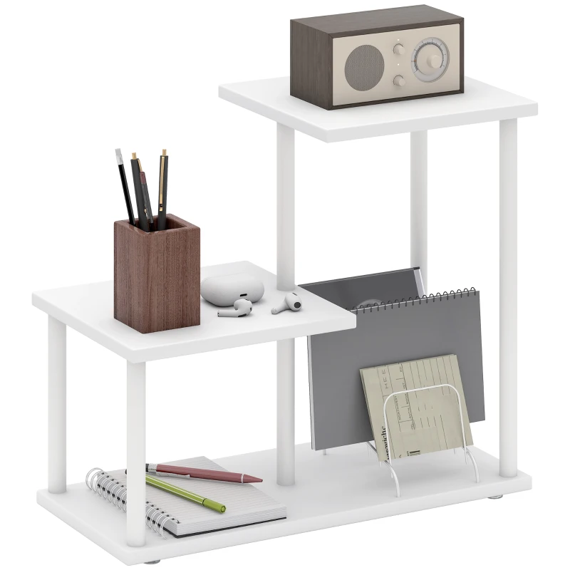 HOMCOM Libreria a 3 Livelli Effetto Legno con Struttura in Metallo per Scrivania Ufficio Cucina 40x20x34,5 cm Bianco