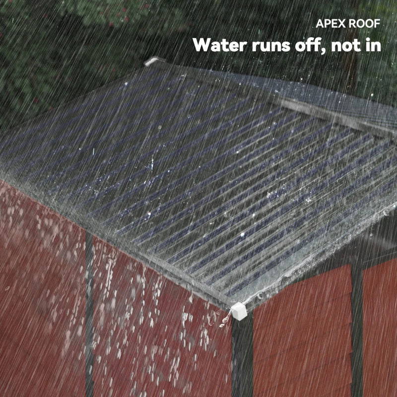 Outsunny Cobertizo de Jardín Exterior 4,4 m² 240x206x198 cm con Base Puerta Corredera y Cerradura Armario para Jardín Teca