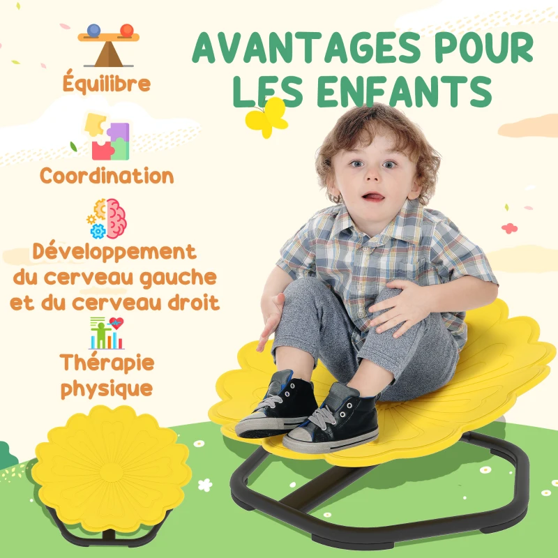 AIYAPLAY Chaise pivotante sensorielle pour enfant, siège pivotant pour l'entraînement de l'équilibre et de la coordination, jaune