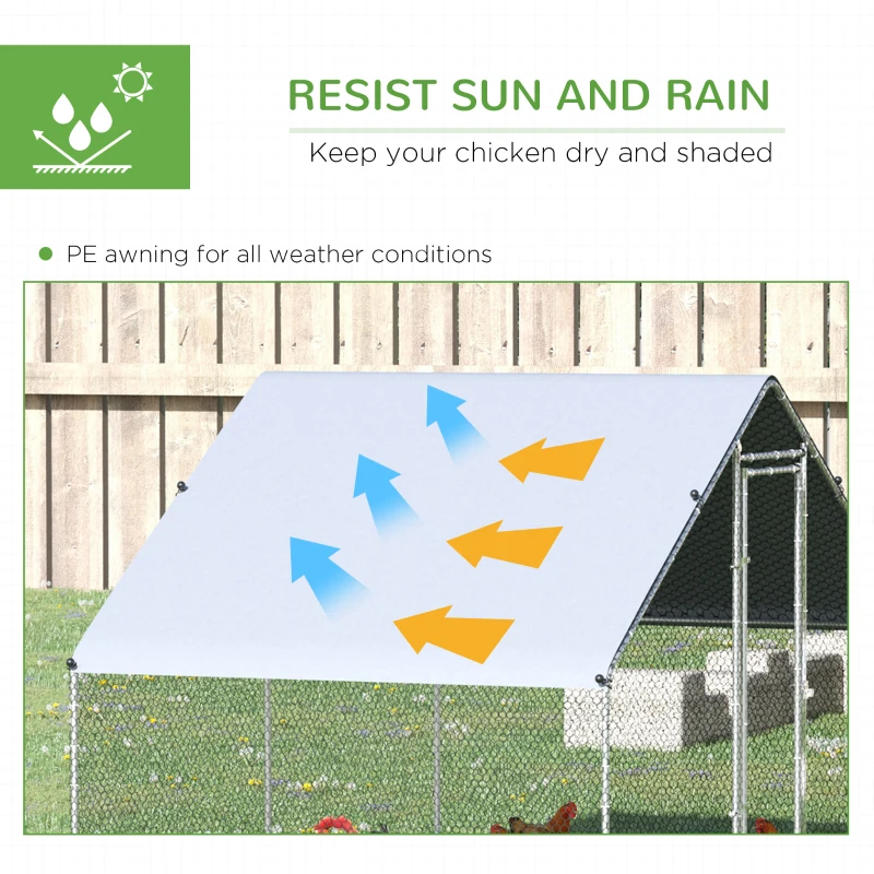PawHut Walk In Chicken Run Galvanised Chicken Coop Hen Poultry House Cage Rabbit Hutch Pet Playpen Garden with Water-Resist Cover, 3 x 2 x 2m