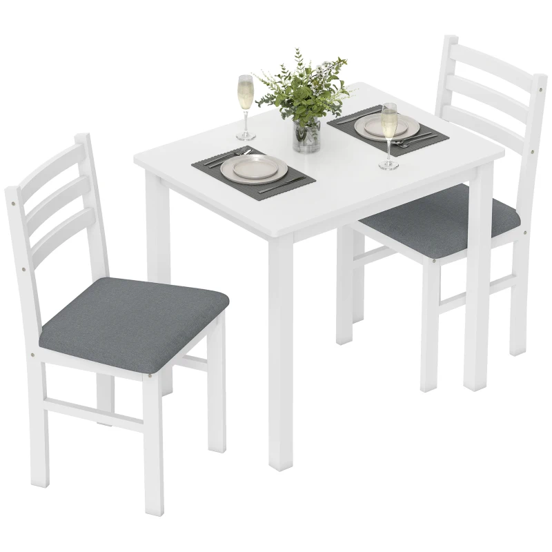 HOMCOM Set de Mesa de Comedor de 3 piezas con 2 sillas, Mesa de cocina para espacios compactos, Sillas acolchadas, ahorro de espacio, MDF, Blanco