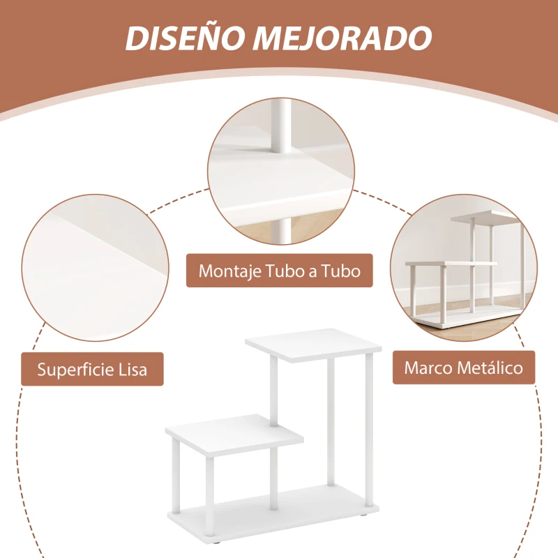 HOMCOM Estantería Librería de 3 Niveles Efecto Madera con Marco de Metal para Escritorio Oficina Cocina 40x20x34,5 cm Blanco