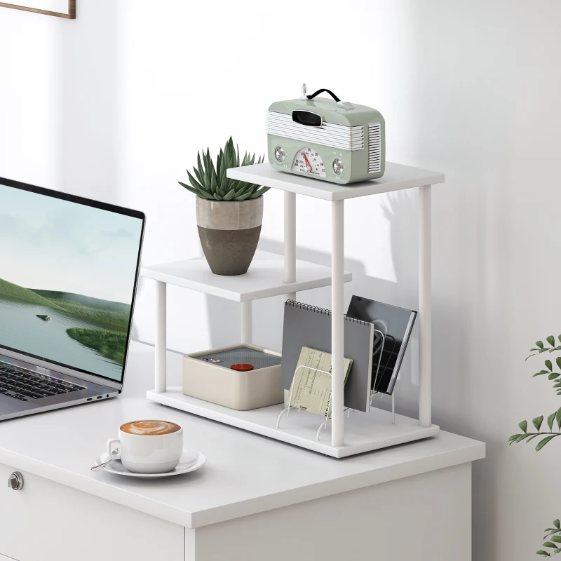 HOMCOM Estantería Librería de 3 Niveles Efecto Madera con Marco de Metal para Escritorio Oficina Cocina 40x20x34,5 cm Blanco