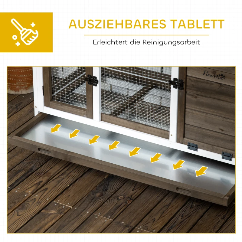 PawHut Kleintierstall für Zwergkaninchen, Meerschweinchen, mit Rädern, 108 x 58 x 73,5 cm, Kaffee(m-6)