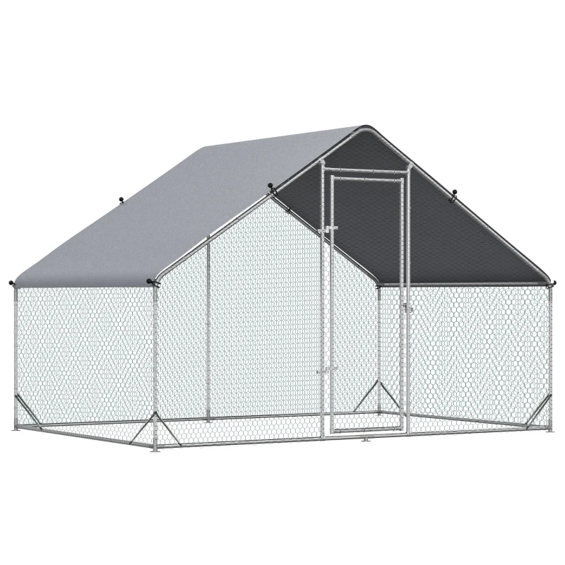 PawHut Walk In Chicken Run Galvanised Chicken Coop Hen Poultry House Cage Rabbit Hutch Pet Playpen Garden with Water-Resist Cover, 3 x 2 x 2m