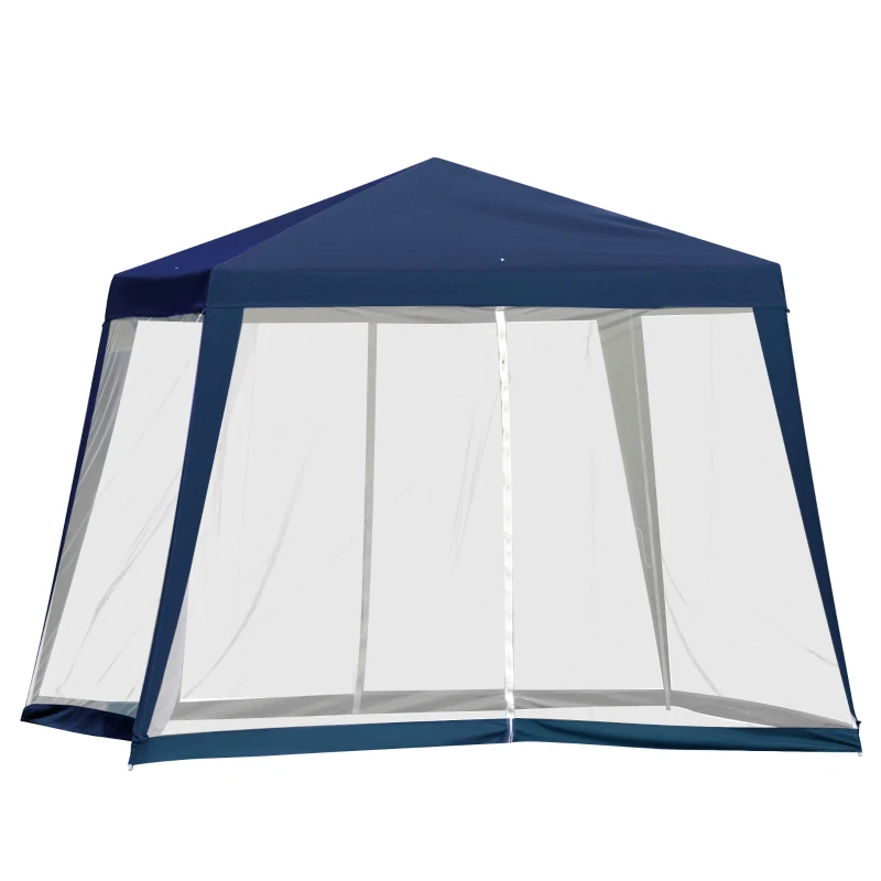 Outsunny Carpa de Jardín 3x3 m Cenador con 4 Partes Laterales Mosquitera con Cremallera Protección UV Impermeable para Patio Exterior Eventos Fiesta Azul