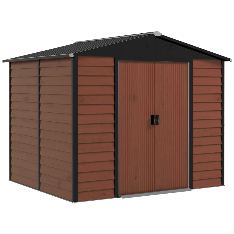 Outsunny Abrigo de Jardim Exterior 4,4 m² 240x206x198 cm Abrigo de Jardim com Porta de Correr e Fechadura Teca