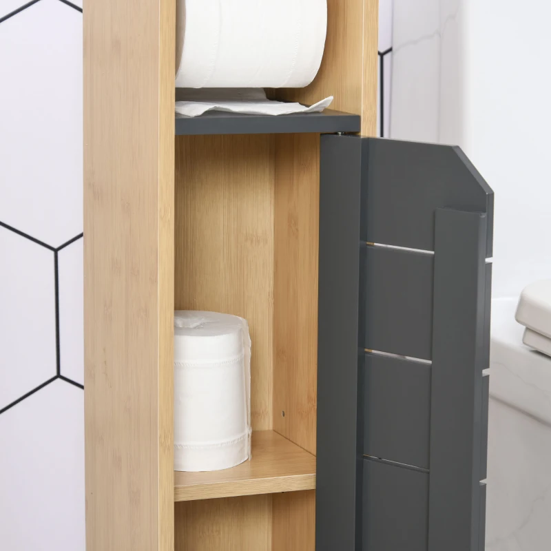HOMCOM Support Papier Toilette - Porte-Papier Toilette - Armoire pour Papier Toilette - 2 Niveaux + Sortie Papier MDF Gris Bambou